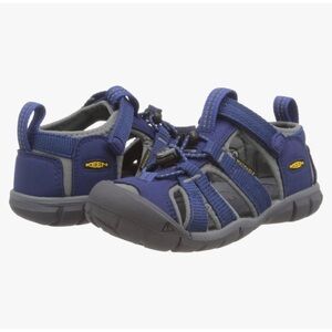 Size 4 Keen Kid's Seacamp II CNX Sandal - Blue Blue Depths/ Gargoyle
